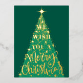 緑のモダンクリスマスツリーの写真金ゴールド 箔シーズンポストカード (正面)