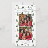 緑のモダンクリスマスツリー2家族の写真の願い シーズンカード (正面)