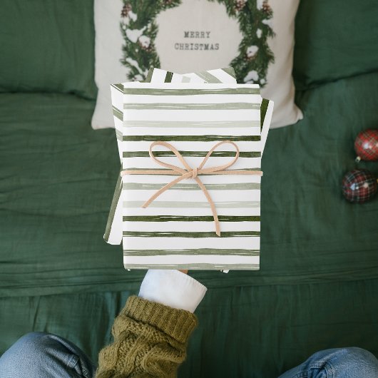 緑のモダンクリスマスパターン ラッピングペーパーシート