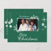 緑のモダンクリスマスファミリー写真はがき シーズンポストカード (正面/裏面)