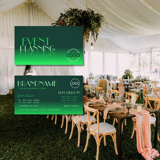 緑のモダングラデーション鏡フォントクラシックロゴ 名刺