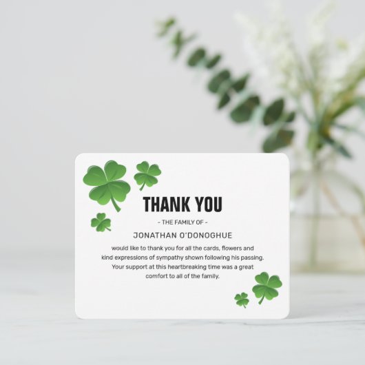 緑のモダンシャムロッククローバーベレーディング葬儀 サンキューカード (スタンド正面)