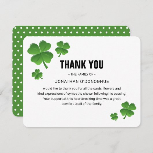 緑のモダンシャムロッククローバーベレーディング葬儀 サンキューカード (正面/裏面)