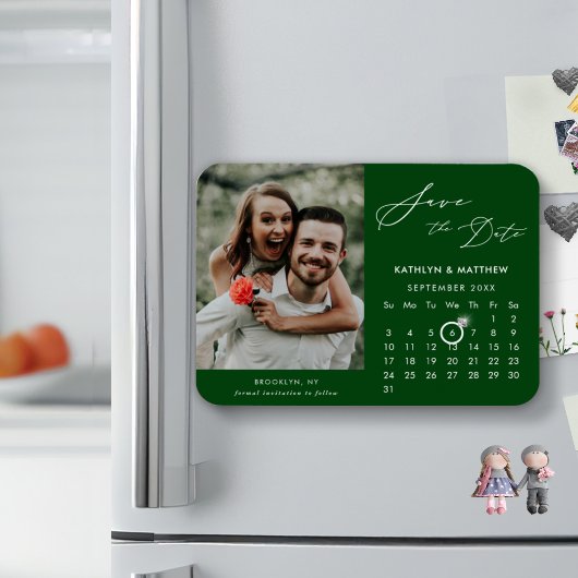 緑のモダンスクリプエレガントト写真の保存日付 マグネット