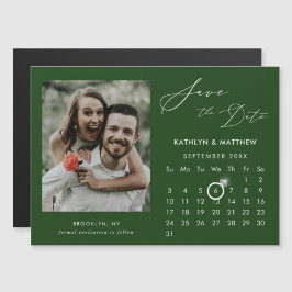 緑のモダンスクリプエレガントト写真の日付の保存 マグネット招待状