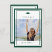 緑のモダンスクリプエレガントト卒業写真 サンキューカード (正面/裏面)