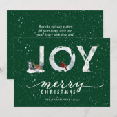 緑のモダンスクリプエレガントトJOYホワイトスノーオーバーレイ シーズンカード (正面/裏面)