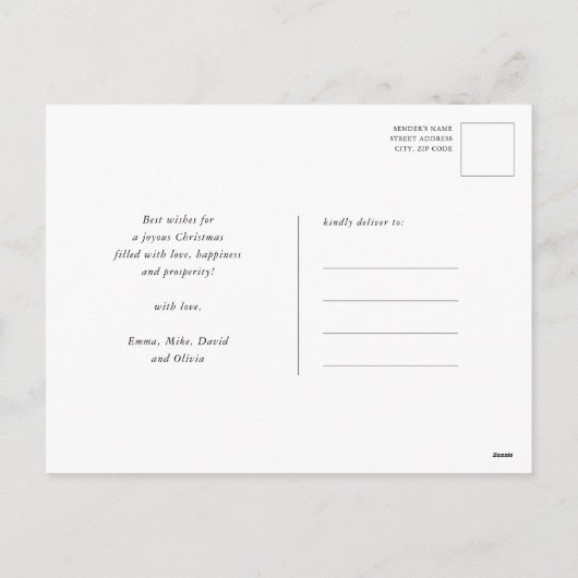 緑のモダンスクリプト写真ミニマルなクリスマスホール シーズンポストカード (裏面)