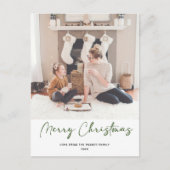 緑のモダンスクリプト写真ミニマルなクリスマスホール シーズンポストカード (正面)