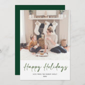 緑のモダンスクリプト写真ミニマルなクリスマス シーズンカード (正面/裏面)