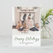 緑のモダンスクリプト写真ミニマルなクリスマス シーズンカード (スタンド正面)