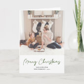 緑のモダンスクリプト写真ミニマルなクリスマス シーズンカード (正面)