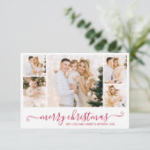 緑のモダンスクリプト5フォトコラージクリスマスカード 招待状 (スタンド正面)