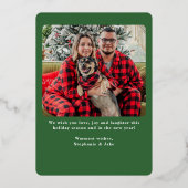 緑のモダンバッファローのプレイドのクリスマスフォト 箔シーズンカード (裏面)
