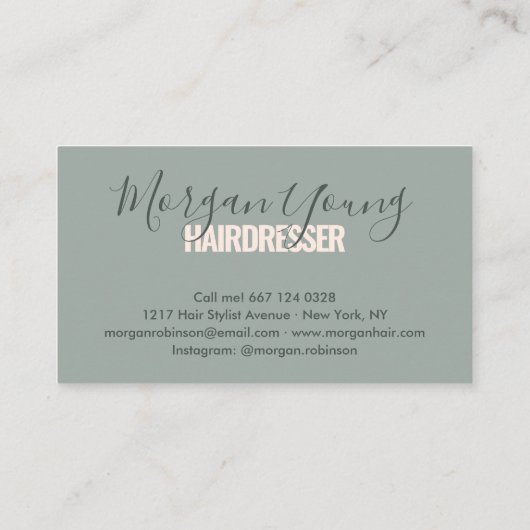 緑のモダンピンク美容師のスクリプトシグネチャ 名刺 (裏面)