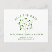 緑のモダンファミリ懇親会ツリー日付の保存 インビテーションポストカード (正面)