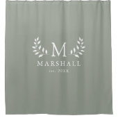 緑のモダンフローラエレガントモノグラムファミリ名 シャワーカーテン (正面)