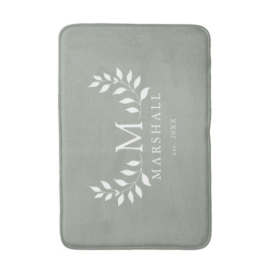 緑のモダンフローラエレガントモノグラムファミリ名 バスマット (正面縦)