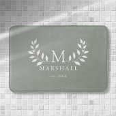 緑のモダンフローラエレガントモノグラムファミリ名 バスマット