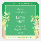 緑のモダンフローラ製品のパッケージラベル金ゴールド スクエアシール (正面)