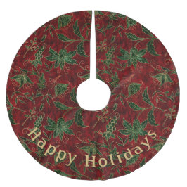 緑のモダンフローラ赤パターンの個人メッセージ ブラッシュドポリエステルツリースカート