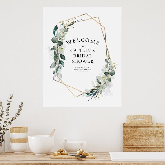 緑のモダンブライダルシャワーウェルカムサイン ポスター (キッチン)