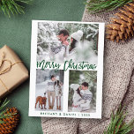 緑のモダンブラシのスクリプトMerry Christmas写真 ポストカード<br><div class="desc">緑のモダンブラシスクリプトメリークリスマスフォトポストカード</div>