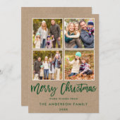 緑のモダンブラシスクリプトクリスマス4フォトクラフト シーズンカード (正面/裏面)