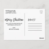 緑のモダンブラシスクリプト3フォトカップルのクリスマス ポストカード (裏面)