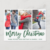 緑のモダンブラシスクリプト3フォトカップルのクリスマス ポストカード (正面)