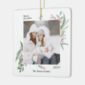 緑のモダンホリーベリーのクリスマス2の写真 セラミックオーナメント (左)