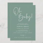 緑のモダンボホ男女兼用赤ちゃんシャワー 招待状 (正面/裏面)