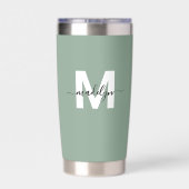 緑のモダンモノグラム名 保温保冷タンブラー (背面)