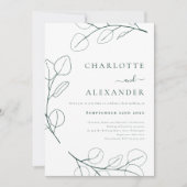 緑のモダンユーカリの葉のミニマリスト 招待状 (正面)