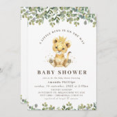緑のモダンユーカリの葉ライオンの赤ちゃんシャワー 招待状 (正面/裏面)