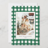 緑のモダンレトロ格子状の家族の写真クリスマス シーズンカード (正面)