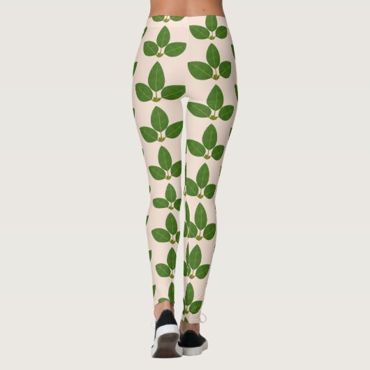 緑のモダンローレル離れのパターンのアイボリー レギンス (裏面)