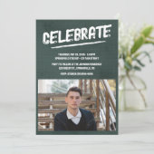 緑のモダン写グランジ真 招待状 (スタンド正面)