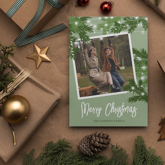 緑のモダン写真のクリスマスリーフ シーズンカード