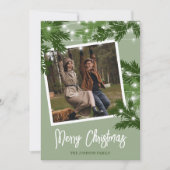 緑のモダン写真のクリスマスリーフ シーズンカード (正面)