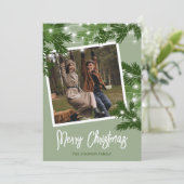 緑のモダン写真のクリスマスリーフ シーズンカード (スタンド正面)