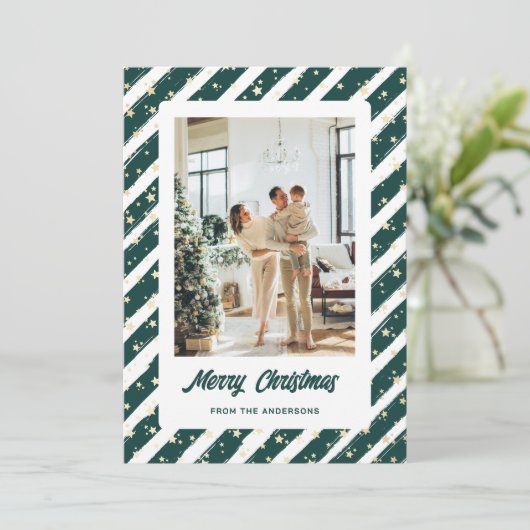 緑のモダン写真メリークリスマス シーズンカード (スタンド正面)