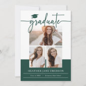 緑のモダン写真卒業 案内状 (正面)