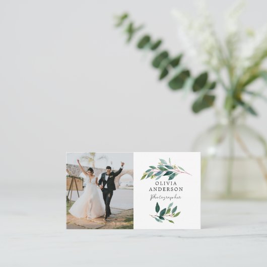 緑のモダン写真名刺 名刺 (スタンド正面)