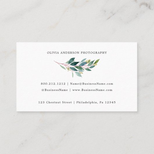 緑のモダン写真名刺 名刺 (裏面)