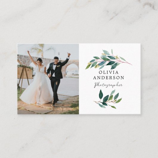 緑のモダン写真名刺 名刺 (正面)