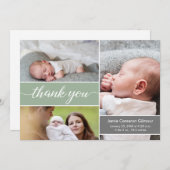 緑のモダン写真生まれたばかりの名赤ちゃんシャワー サンキューカード (正面/裏面)