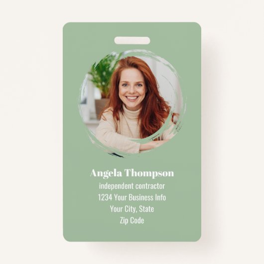 緑のモダン写真QRコード社員証 バッジ (正面)