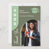 緑のモダン卒業写真 サンキューカード (正面)