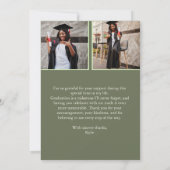 緑のモダン卒業写真 サンキューカード (裏面)